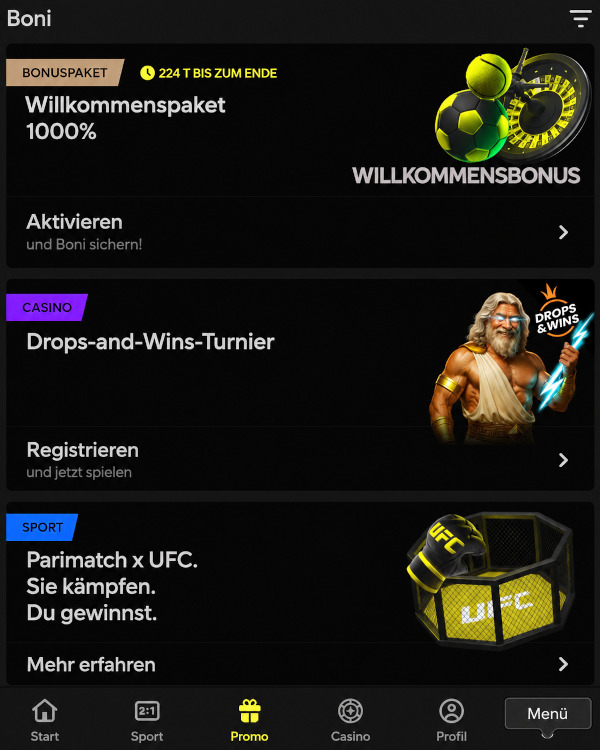 Bonussystem mit den beliebtesten Aktionen für neue und bestehende Spieler